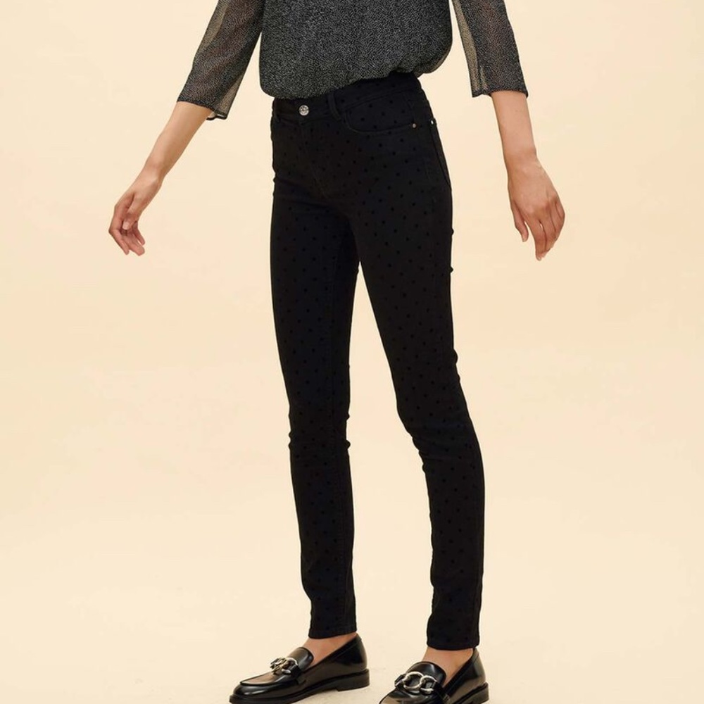 Claudie Pierlot Women's Slim Black Polka Dot Jeans Denim VGC Size 38 EU / 28 US
